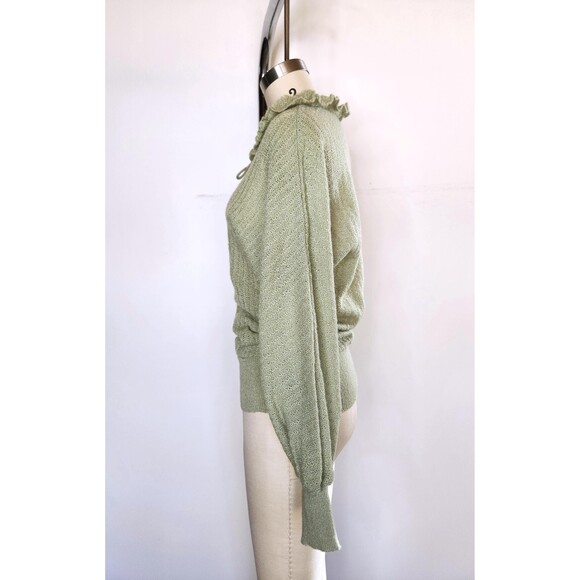 Vintage Green Wool Blend Sweater - Balloon Poet Sleeves - 80s 90s Italian XS S - Picture 9 of 10